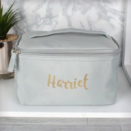 (image for) Personalised Gold Name Grey Make Up Wash Bag