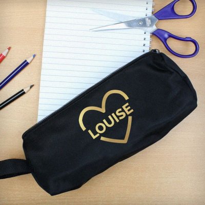 (image for) Personalised Gold Heart Black Pencil Case