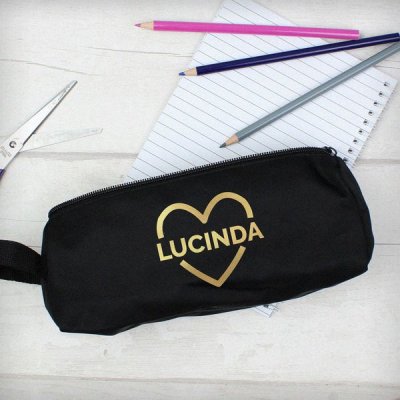 (image for) Personalised Gold Heart Black Pencil Case