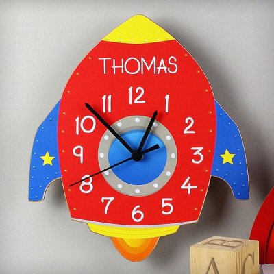 (image for) Personalised Rocket Shape Wooden Clock