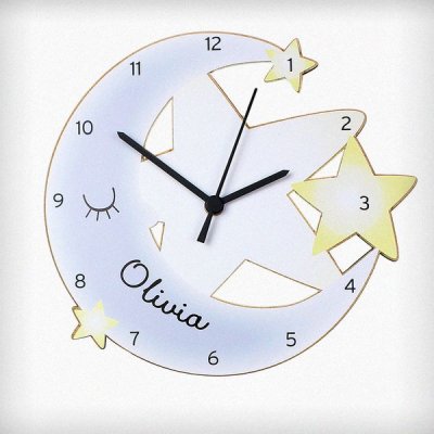 (image for) Personalised Moon and Stars Shape Wooden Clock