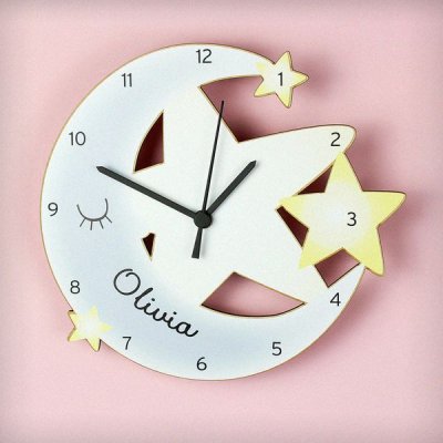 (image for) Personalised Moon and Stars Shape Wooden Clock