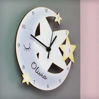 (image for) Personalised Moon and Stars Shape Wooden Clock