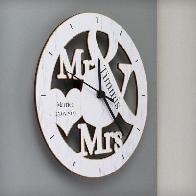 (image for) Personalised Mr & Mrs Shape Wooden Clock