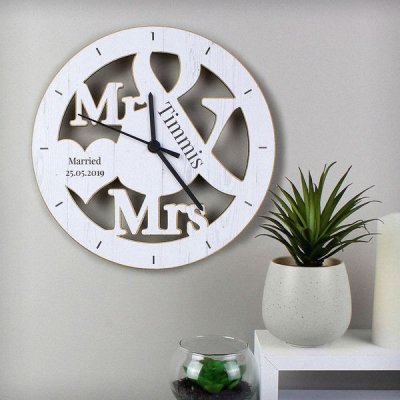 (image for) Personalised Mr & Mrs Shape Wooden Clock