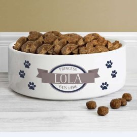 (image for) Personalised Blue Paws 14cm Medium White Pet Bowl