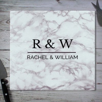 (image for) Personalised Marble Effect Glass Chopping Board/Worktop Saver