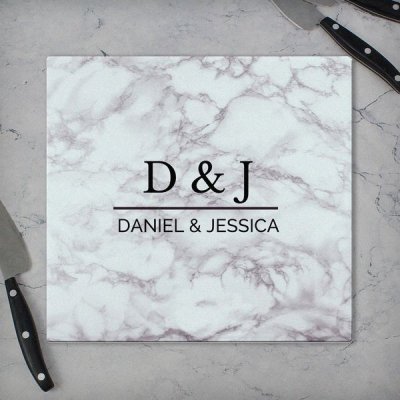 (image for) Personalised Marble Effect Glass Chopping Board/Worktop Saver