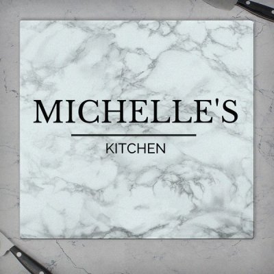 (image for) Personalised Marble Effect Glass Chopping Board/Worktop Saver