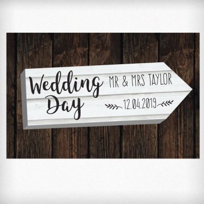 (image for) Personalised Wedding Day White Arrow Metal Sign