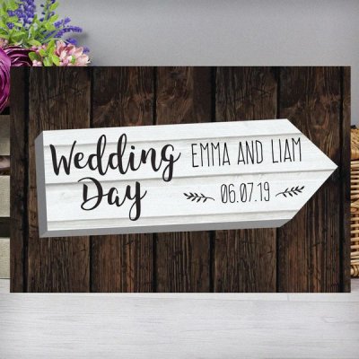 (image for) Personalised Wedding Day White Arrow Metal Sign