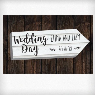 (image for) Personalised Wedding Day White Arrow Metal Sign