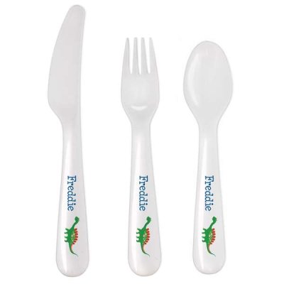 (image for) Personalised Dinosaur 3 Piece Plastic Cutlery Set