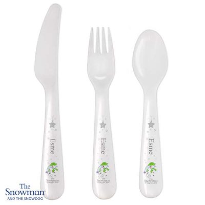 (image for) Personalised The Snowman and the Snowdog 3 Piece Plastic Cutlery