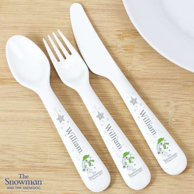 (image for) Personalised The Snowman and the Snowdog 3 Piece Plastic Cutlery