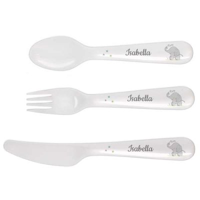 (image for) Personalised Hessian Elephant 3 Piece Plastic Cutlery Set