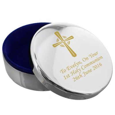 (image for) Personalised Gold Cross Rosary Bead Trinket Box