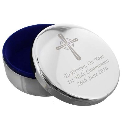 (image for) Personalised Silver Cross Rosary Bead Trinket Box