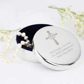 (image for) Personalised Silver Cross Rosary Bead Trinket Box