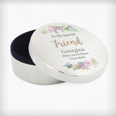 (image for) Personalised Floral Watercolour Round Trinket Box