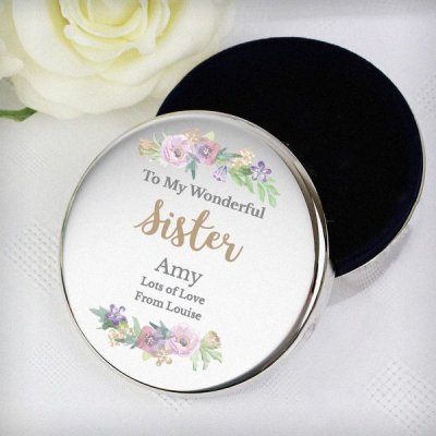 (image for) Personalised Floral Watercolour Round Trinket Box