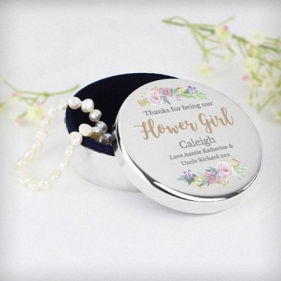 (image for) Personalised Floral Watercolour Round Trinket Box