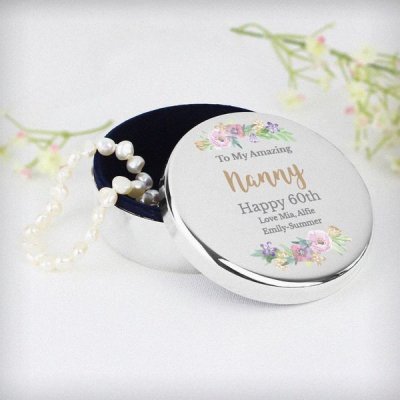 (image for) Personalised Floral Watercolour Round Trinket Box