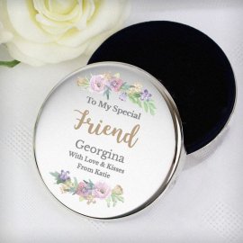 (image for) Personalised Floral Watercolour Round Trinket Box