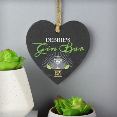 (image for) Personalised Gin Bar Slate Heart Decoration