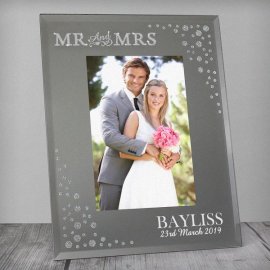 (image for) Personalised Mr and Mrs 6x4 Diamante Glass Photo Frame