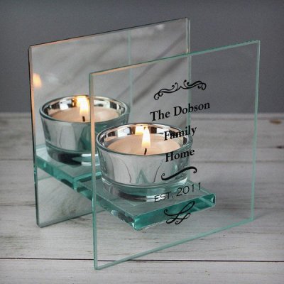 (image for) Personalised Antique Scroll Mirrored Glass Tea Light Holder