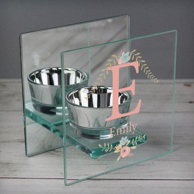 (image for) Personalised Floral Bouquet Mirrored Glass Tea Light Holder