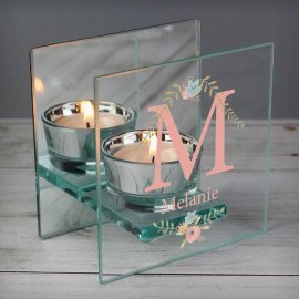 (image for) Personalised Floral Bouquet Mirrored Glass Tea Light Holder