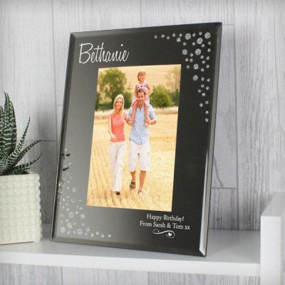 (image for) Personalised Swirls & Hearts Diamante 6x4 Glass Photo Frame