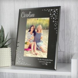 (image for) Personalised Swirls & Hearts Diamante 6x4 Glass Photo Frame