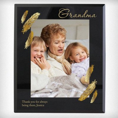 (image for) Personalised Golden Feather 5x7 Black Glass Photo Frame