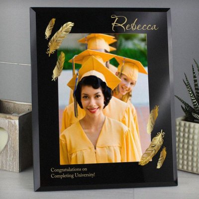 (image for) Personalised Golden Feather 5x7 Black Glass Photo Frame