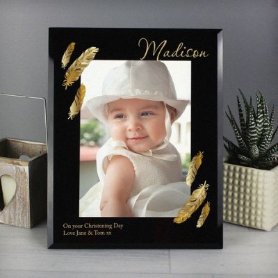 (image for) Personalised Golden Feather 5x7 Black Glass Photo Frame