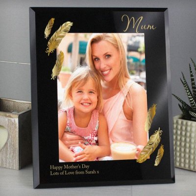 (image for) Personalised Golden Feather 5x7 Black Glass Photo Frame