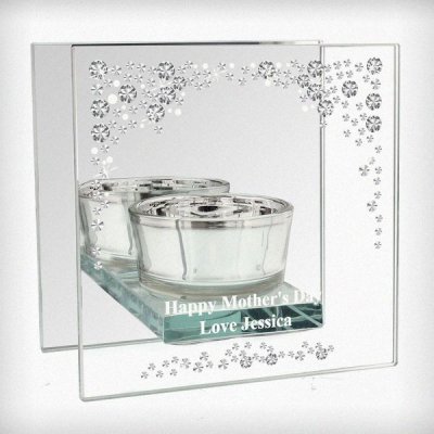 (image for) Personalised Diamonds Mirrored Glass Tea Light Holder