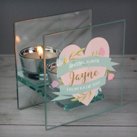 (image for) Personalised Floral Mother's Day Mirrored Glass Tea Light Holder