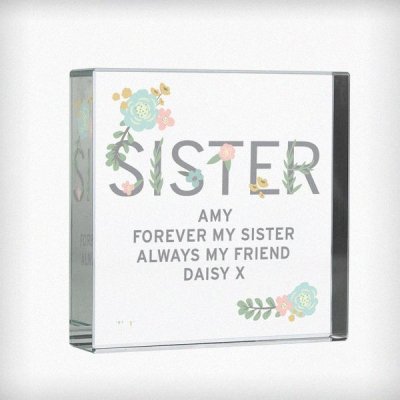 (image for) Personalised Floral Sister Large Crystal Token