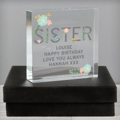 (image for) Personalised Floral Sister Large Crystal Token