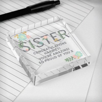 (image for) Personalised Floral Sister Large Crystal Token