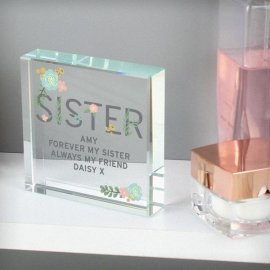 (image for) Personalised Floral Sister Large Crystal Token