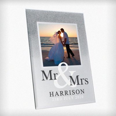 (image for) Personalised Mr & Mrs 4x4 Glitter Glass Photo Frame