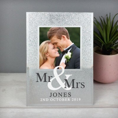 (image for) Personalised Mr & Mrs 4x4 Glitter Glass Photo Frame