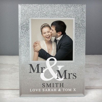 (image for) Personalised Mr & Mrs 4x4 Glitter Glass Photo Frame