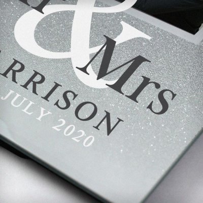 (image for) Personalised Mr & Mrs 4x4 Glitter Glass Photo Frame