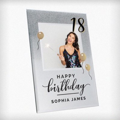 (image for) Personalised Birthday 4x4 Glitter Glass Photo Frame